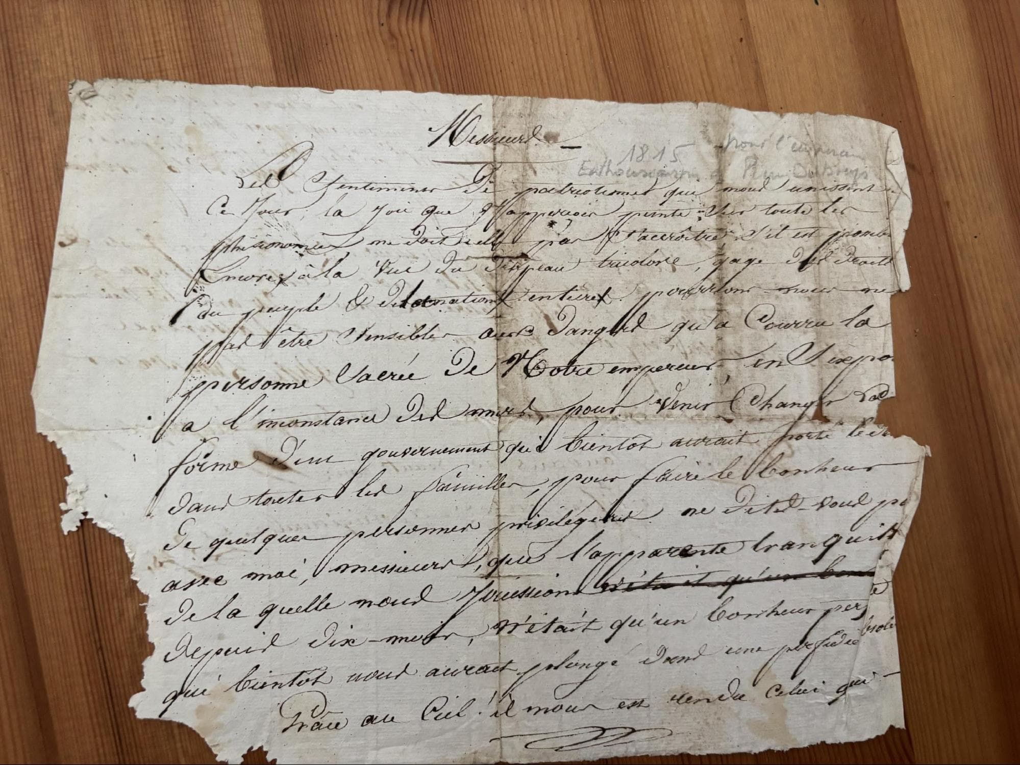 adresse enflammée de Pierre Duboys à l’Empereur Napoléon I (brouillon)
