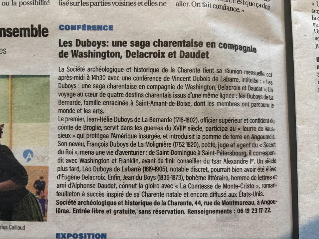 Article de La Charente Libre du 10 décembre 2025